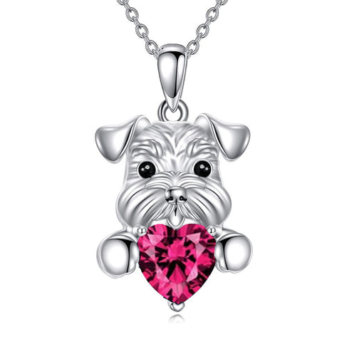 Sterling Silver Birthstone Schnauzer Pendant  Necklace