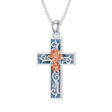 Sterling Silver Turquoise Personalized Engraved 12 Month Birth Flower Cross Pendant Necklace