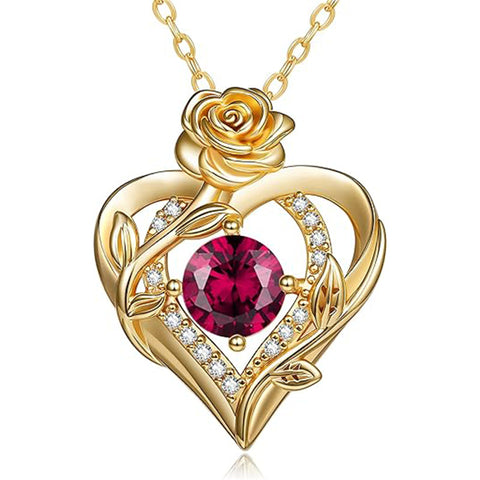 Sterling Silver Birthstone Rose Necklace for Women