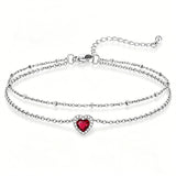 Sterling Silver Birthstone Double Layer Anklet for Beach Weddings, Summer Vacations & Pool Parties