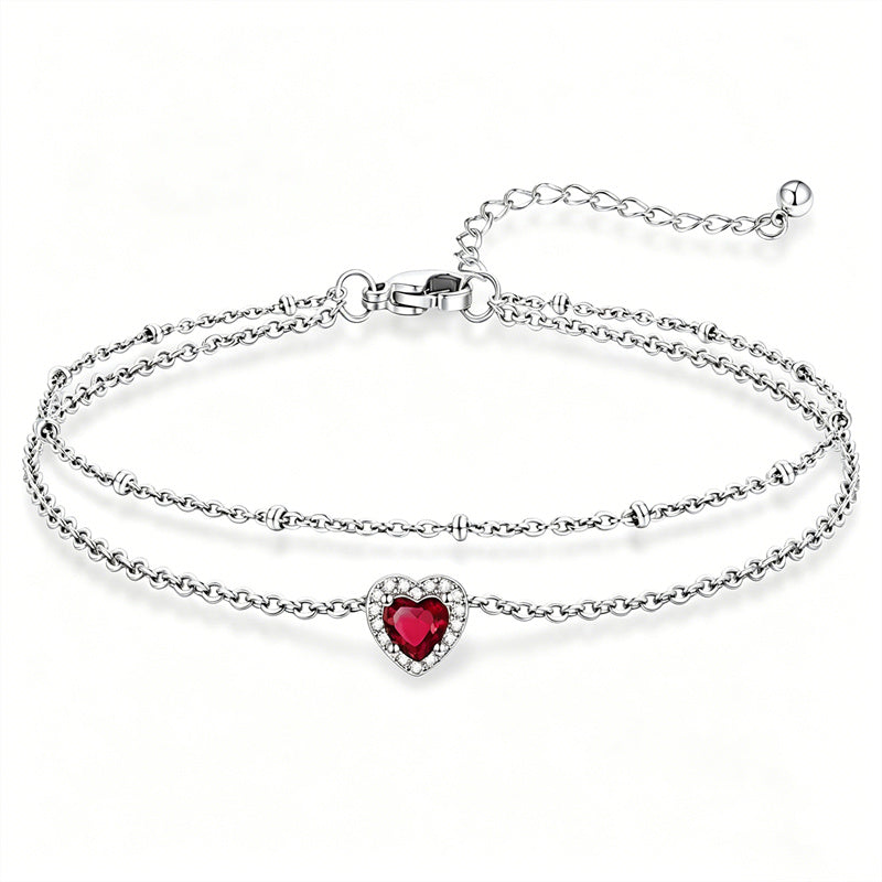 Sterling Silver Birthstone Double Layer Anklet for Beach Weddings, Summer Vacations & Pool Parties