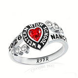 Sterling Silver Personalized Birthstone Engraved Class Rings for Women, College Senior High School Ring