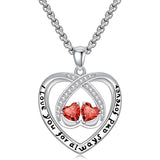 Sterling Silver Double Heart Birthstone Pendant Necklace Engraved with I Love You for Always and Forever