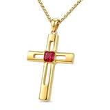 14K Gold Plated Birthstone Cross Pendant Necklace for Women  Anniversary Christmas Birthday Gift