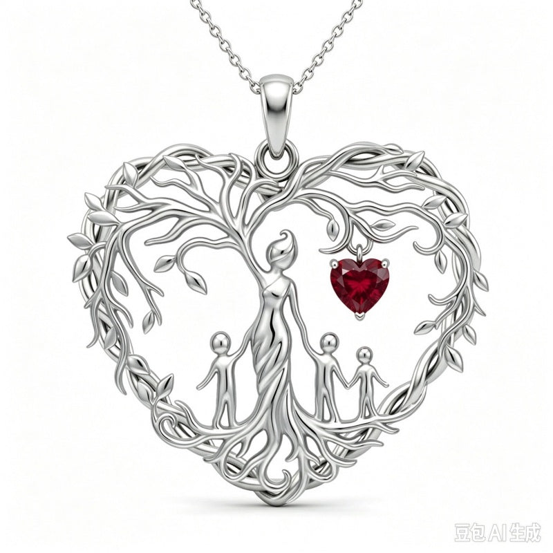 Sterling Silver Heart Pendant Birthstone Tree of Life Mother Child Family Necklace