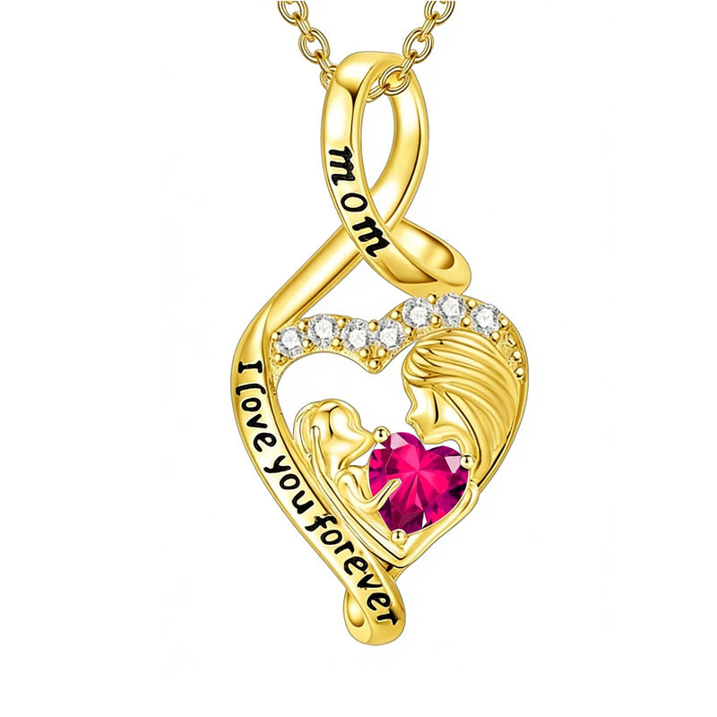 10K 14K 18K Yellow Gold 12 Months Birthstone  Infinity Mother Daughter Pendant Necklace