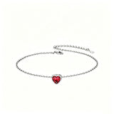Sterling Silver Simple Dainty Round Heart Birthstone Single Layer Charm Anklet