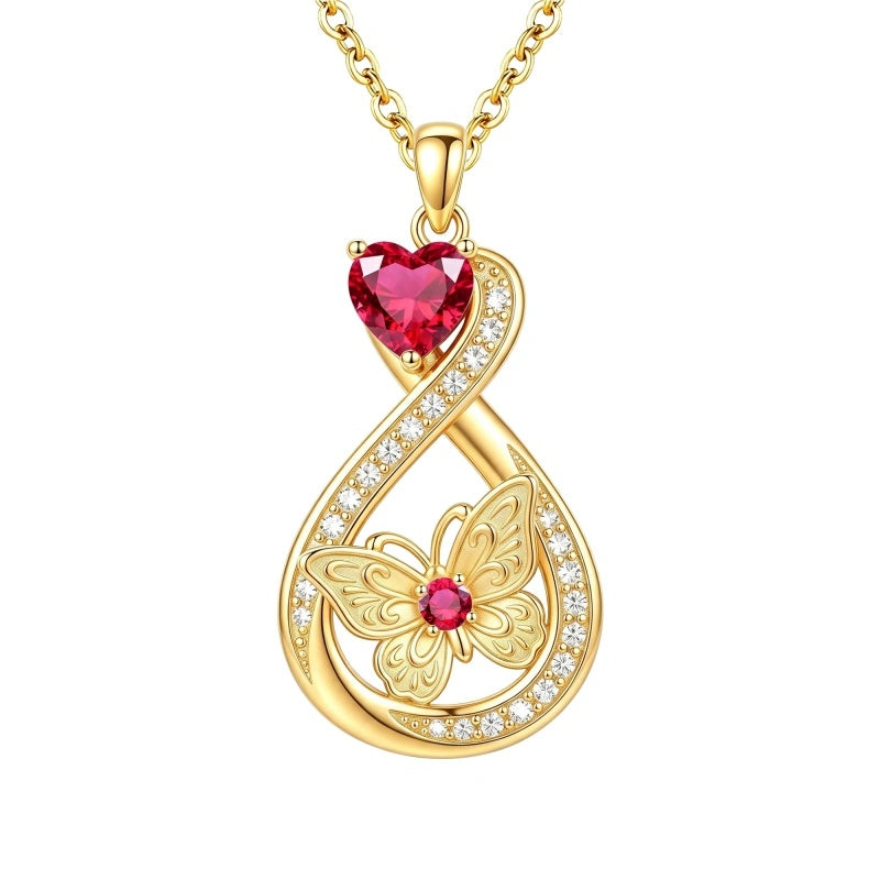 14K Gold Plated Infinity Birthstone  Butterfly Cross Necklace for Women