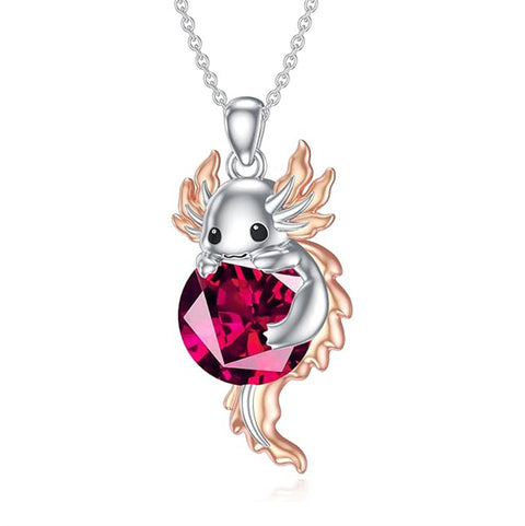 Sterling Silver Birthstone  Axolotl Pendant Necklace
