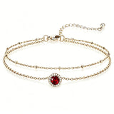 Sterling Silver Birthstone Double Layer Anklet for Beach Weddings, Summer Vacations & Pool Parties