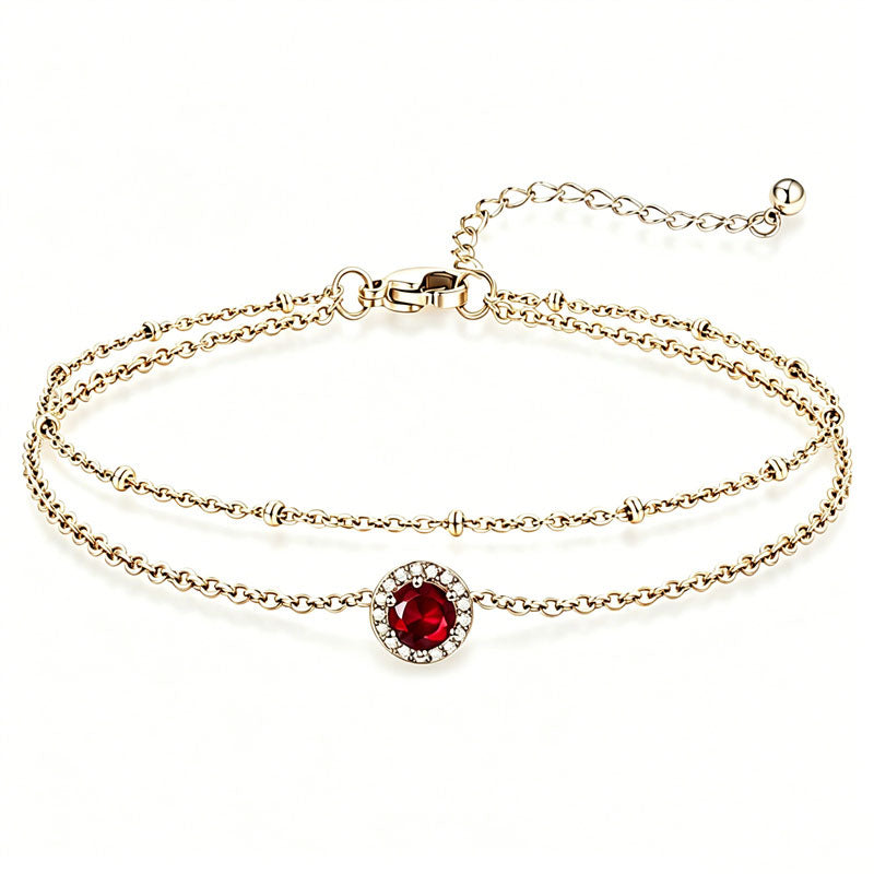 Sterling Silver Birthstone Double Layer Anklet for Beach Weddings, Summer Vacations & Pool Parties