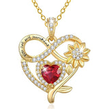 10K 14K 18K Yellow Gold  Birthstone Sunflower Pendant Necklace Engraved with You Are My Sunshine