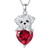 Sterling Silver Synthetic Birthstone Dog Pendant Necklace