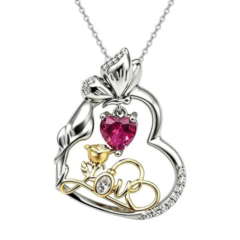 14K Gold Plated Birthstone Love Rose Pendant Necklace Anniversary Christmas Birthday Jewelry Gifts for Women
