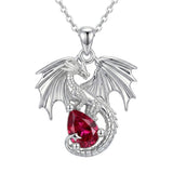 Sterling Silver Dragon Birthstone Necklace Jewelry Gifts for Dragon Lovers, Birthday Anniversary