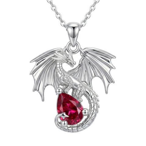 Sterling Silver Dragon Birthstone Necklace Jewelry Gifts for Dragon Lovers, Birthday Anniversary