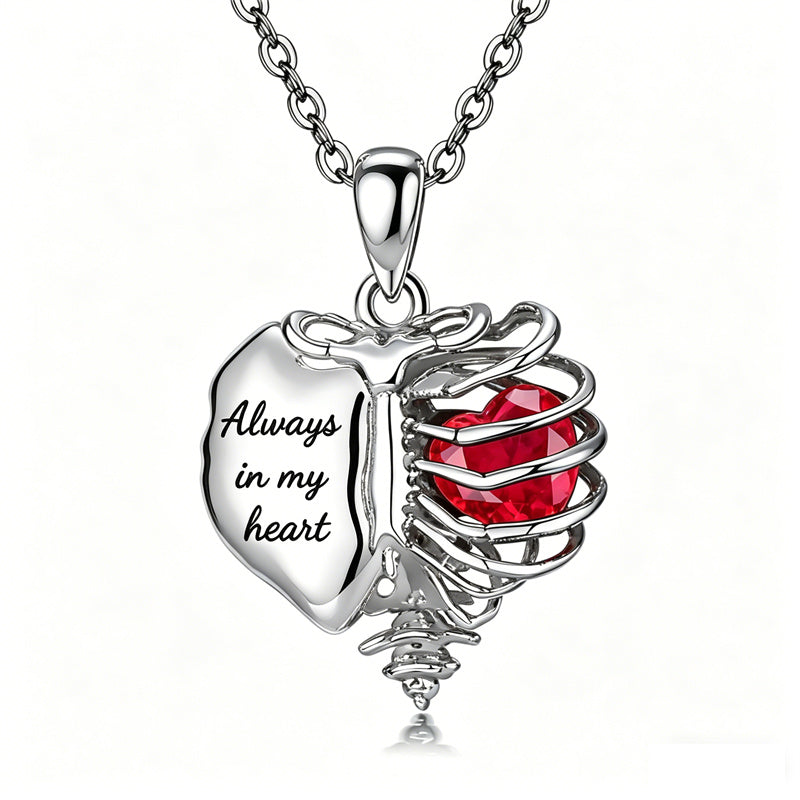 Sterling Silver Black Heart Skeleton Necklace With Engraved