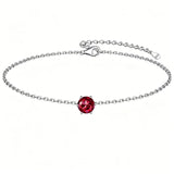 Sterling Silver Simple Dainty Round Heart Birthstone Single Layer Charm Anklet