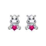 Sterling Silver Birthstone Otter Hippo Stud Earrings
