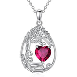 Sterling Silver Birthstone Teardrop Tree of Life Pendant Necklace