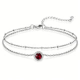 Sterling Silver Birthstone Double Layer Anklet for Beach Weddings, Summer Vacations & Pool Parties