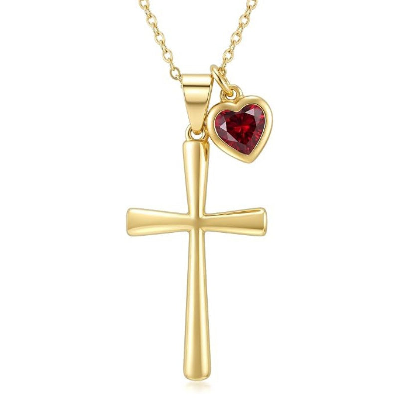 14K Gold  Plated Birthstone Cross Faith Necklace for Women