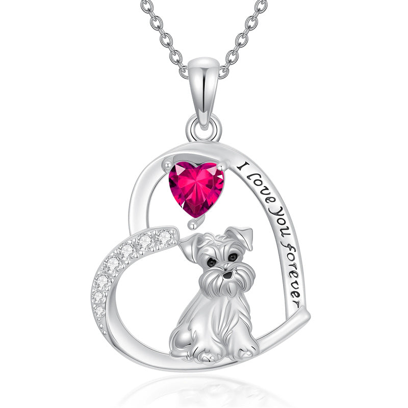 Sterling Silver 12 Month Birthstone Schnauzer Chihuahua Pitbull Pug Pendant Necklace for Women