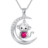 Sterling Silver Birthstone Monkey Pendant Necklace Jewelry Gifts for Women