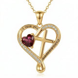 14K Gold Plated Heart  Birthstone Cross Necklace Engraved with I Love You Always and Forever