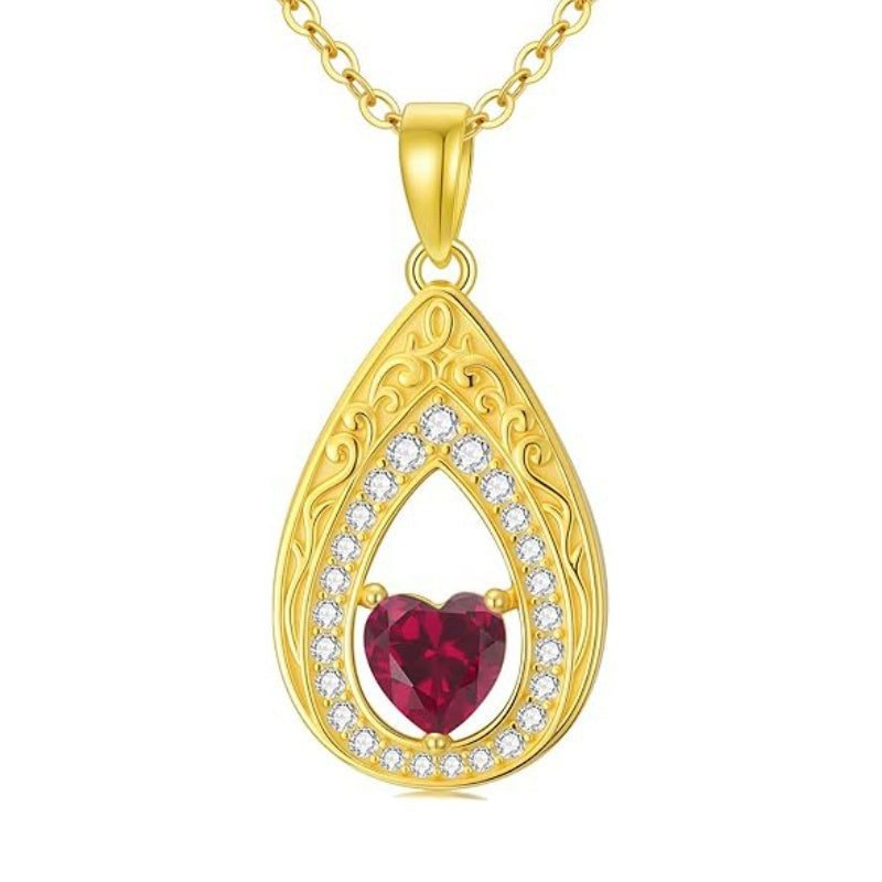 Vintage Teardrop Birthstone 14K Yellow Gold Plated Pendant Necklace for Women