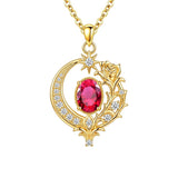 14K Gold Plated  Birthstone Rose Flower Necklace  Birthday Christmas Jewelry Gift