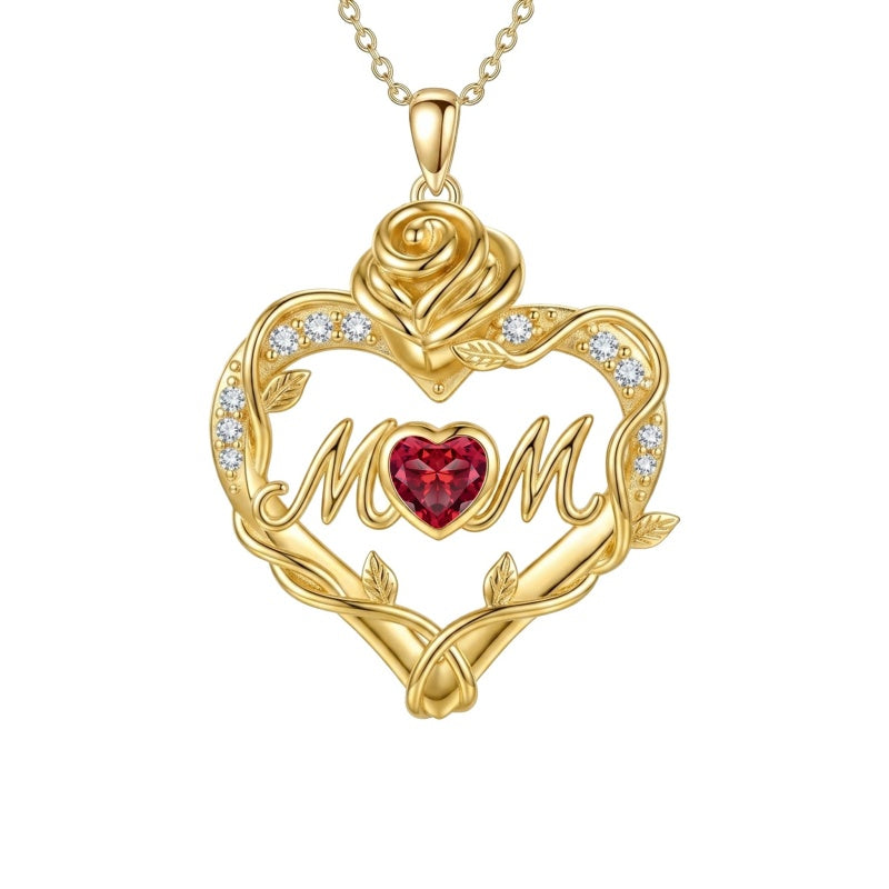 14K Gold Plated Heart Birthstone Rose Mom Butterfly Pendant Necklace for Women