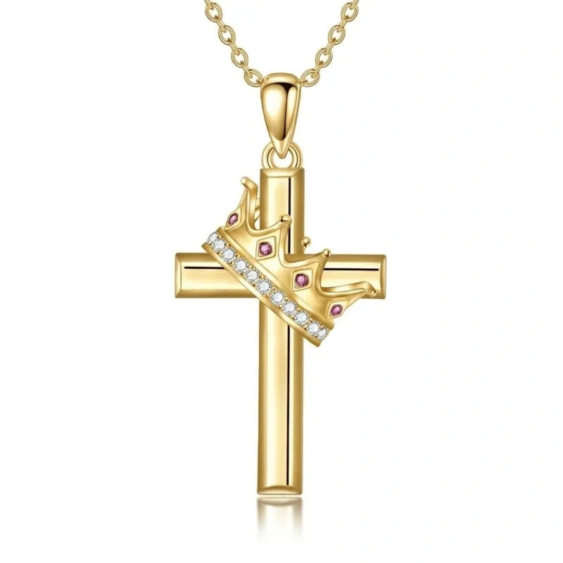 14K Gold Plated Birthstone Infinity  Cross Pendant NecklaceJewelry for Women