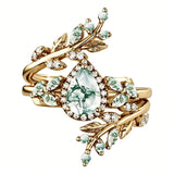 Sterling Silver 10K 14K 18K Gold 2CT Moss Agate Vine Leaf Women's Bridal Ring Sets for Wedding Engagement
