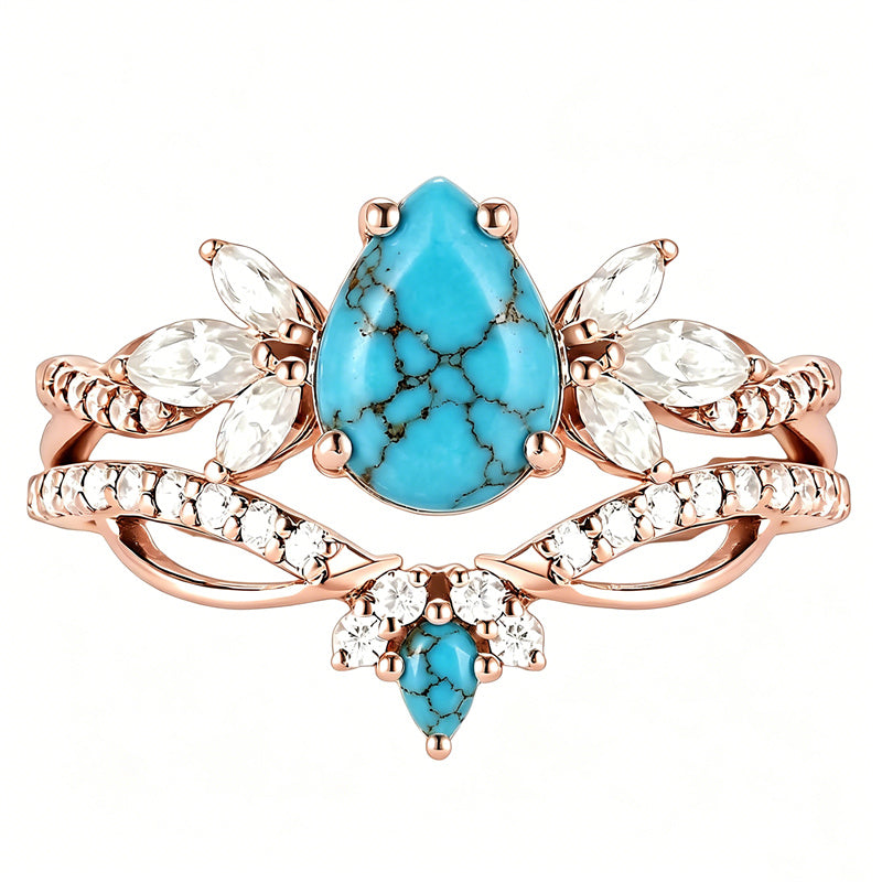 Sterling Silver Personalized Engraved 1-3CT Turquoise Engagement  Wedding Promise Ring Set for Her