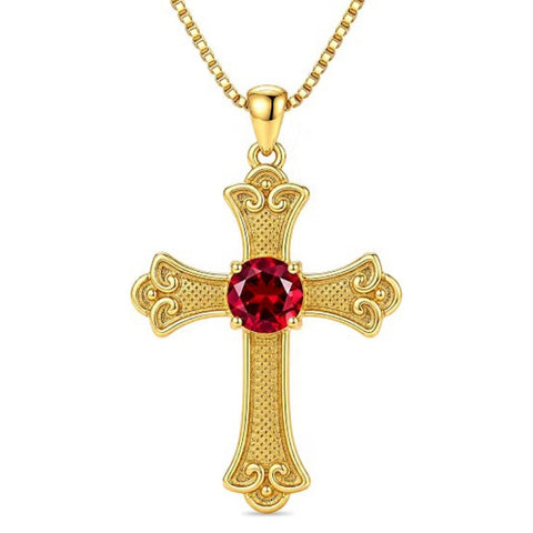 14K Gold Plated  Birthstone Cross Necklace  Pendant Necklace Mother's Day Birthday Gifts for Women