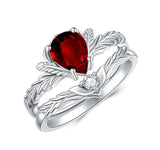 Sterling Silver Pear Cut Vine Leaf Gemstone Engagement Rings Set for Women