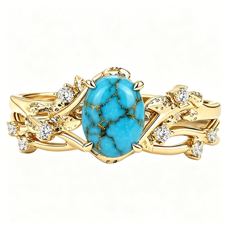 Sterling Silver Personalized Engraved 1-3CT Turquoise Engagement  Wedding Promise Ring Set for Her