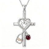 14K Gold Plated  Birthstone Stethoscope Cross Necklace Graduation Gifts for Women RN