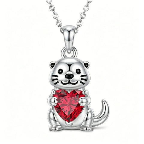 Sterling Silver 12 Month Birthstones Hedgehog Pug Fox Otter Pendant Necklace Gifts for  Birthday, Christmas, Graduation