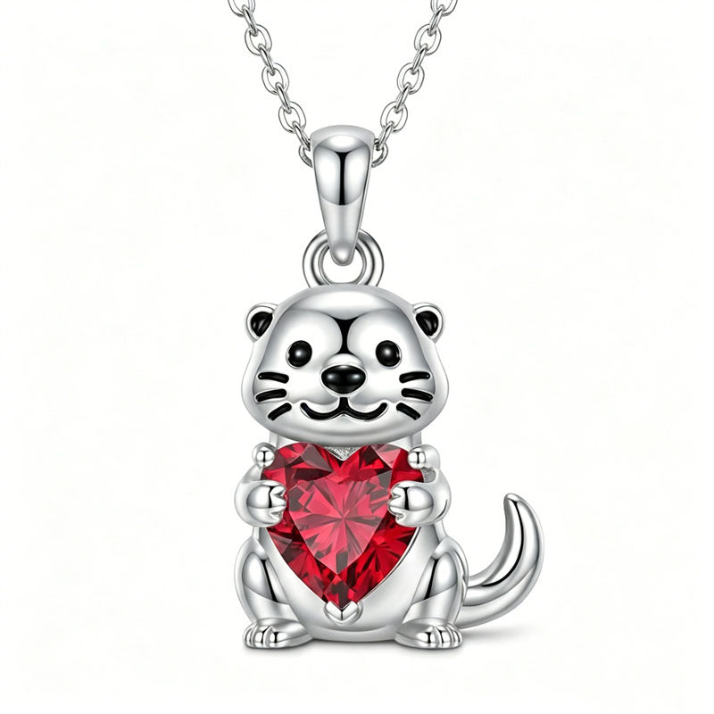 Sterling Silver 12 Month Birthstones Hedgehog Pug Fox Otter Pendant Necklace Gifts for  Birthday, Christmas, Graduation