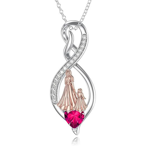 Sterling Silver Birthstone Infinity Heart Mother Daughter Pendant Necklace