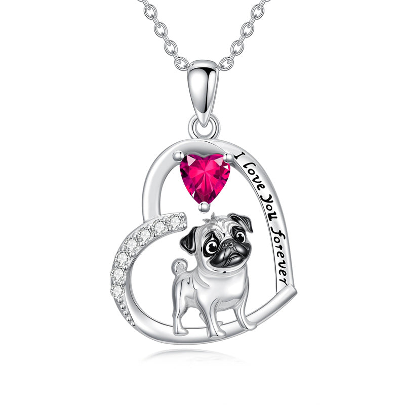 Sterling Silver 12 Month Birthstone Schnauzer Chihuahua Pitbull Pug Pendant Necklace for Women