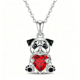 Sterling Silver 12 Month Birthstones Hedgehog Pug Fox Otter Pendant Necklace Gifts for  Birthday, Christmas, Graduation