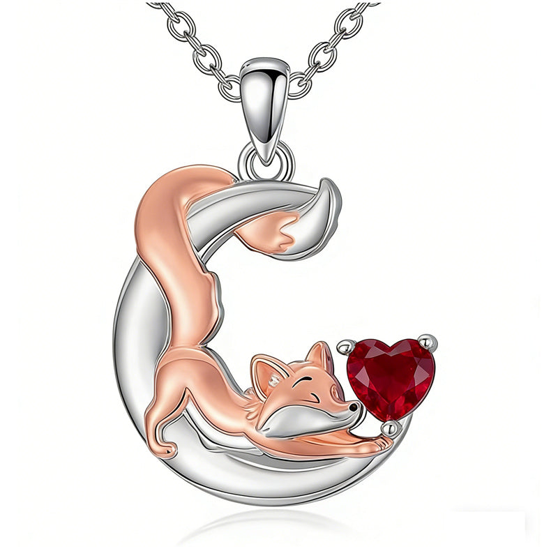 Sterling Silver 12 Month Birthstone Fox Pendant Necklace for Women