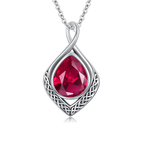 Sterling Silver Birthstone Teardrop Infinity Celtic Knot Pendant Necklace