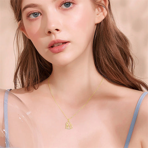 10K 14K 18K Gold Father Daughter Heart Pendant Necklace For Gift