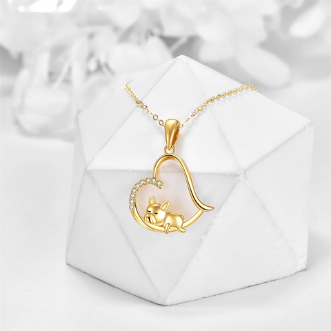 14K Gold 5A Cubic Zirconia Dog Pendant Necklace
