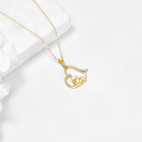 14K Gold 5A Cubic Zirconia Dog Pendant Necklace