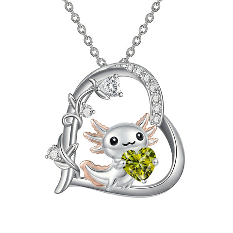 Sterling Silver Birthstone Axolotl Pendant Necklace Jewelry Gifts for Women
